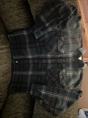 Dark Green Plaid Button-Up Shacket